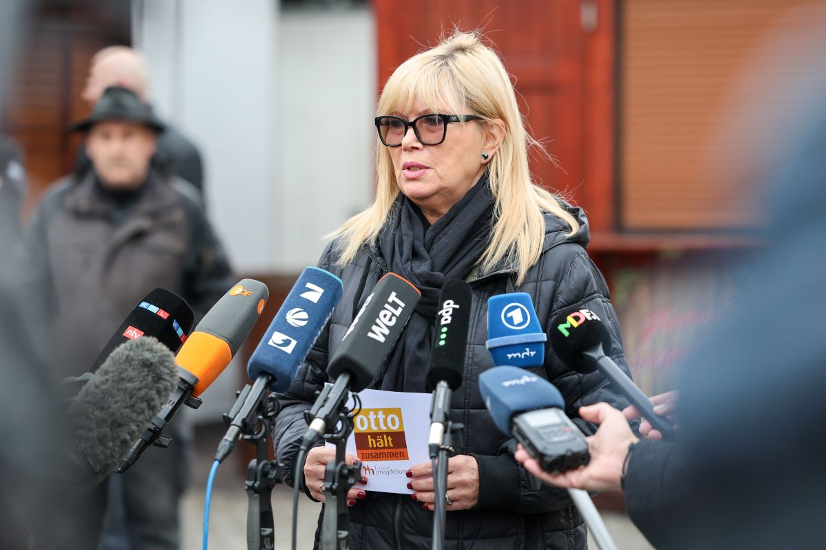 The Mayor of Magdeburg is seen addressing the press in Magdeburg.
