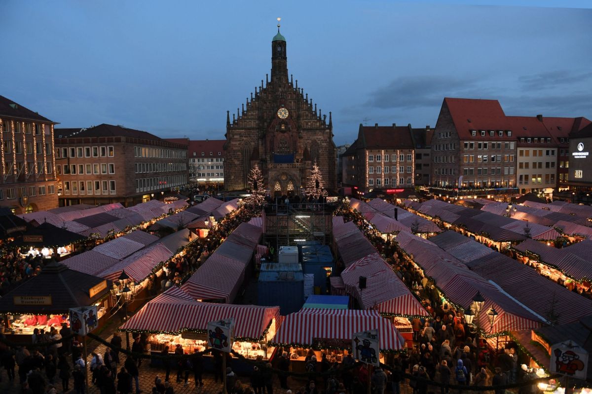 Nuremberg's Christmas market is seen from above on its opening day.