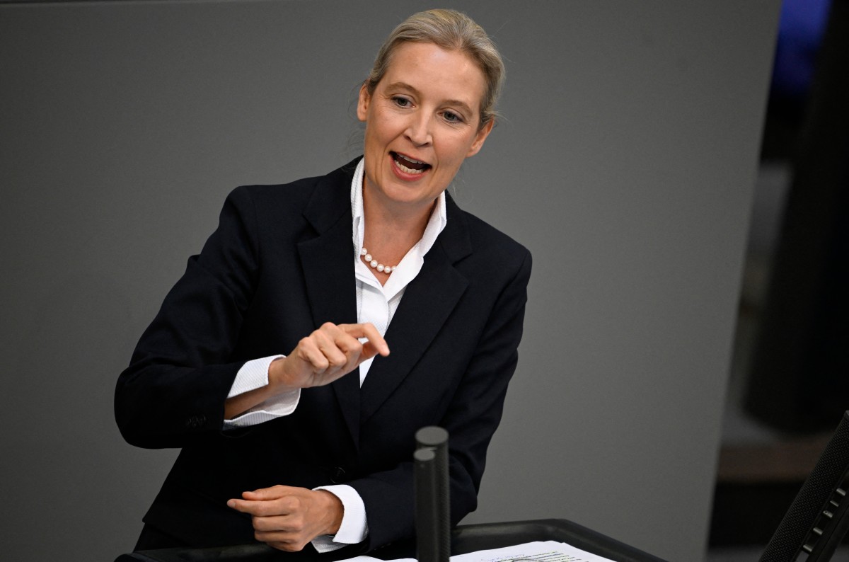 The co-leader of the far-right Alternative for Germany (AfD) party Alice Weidel speaks during a debate on the 2026 budget at the Bundestag, Germany's lower house of parliament in Berlin on September 24, 2025.