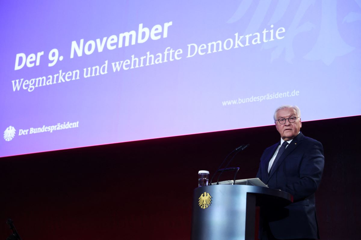 German President Frank-Walter Steinmeier gives at speech at Bellevue Palace in Berlin, Germany on November 9th, 2025