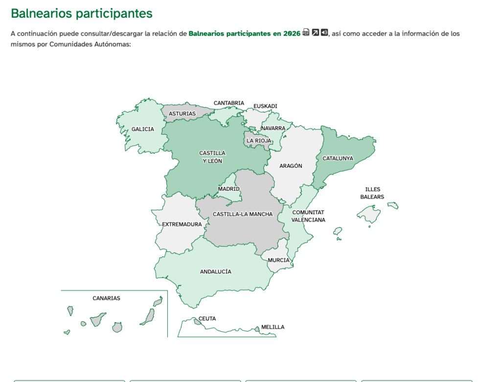 A map of Spain with collaborating regions in the Ismerso holiday scheme.