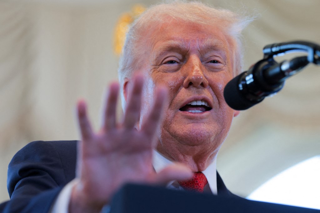 President Donald Trump speaks during a Road Dedication Ceremony at Mar-a-Lago on January 16, 2026 in Palm Beach, Florida. 