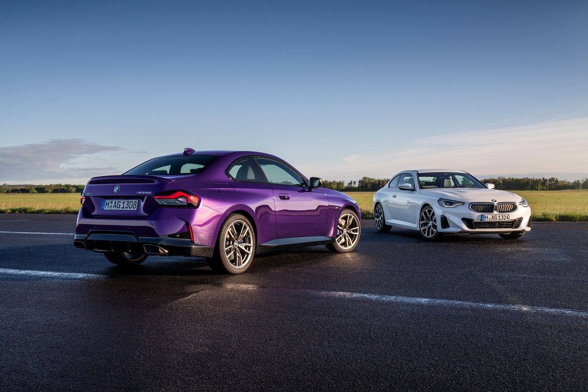 The 2021 edition of the BMW 2 Series Coupe (right) was generally rear-wheel drive. The M240i xDrive (left) cames with a rear-wheel-drive-biased all-wheel-drive system as standard.