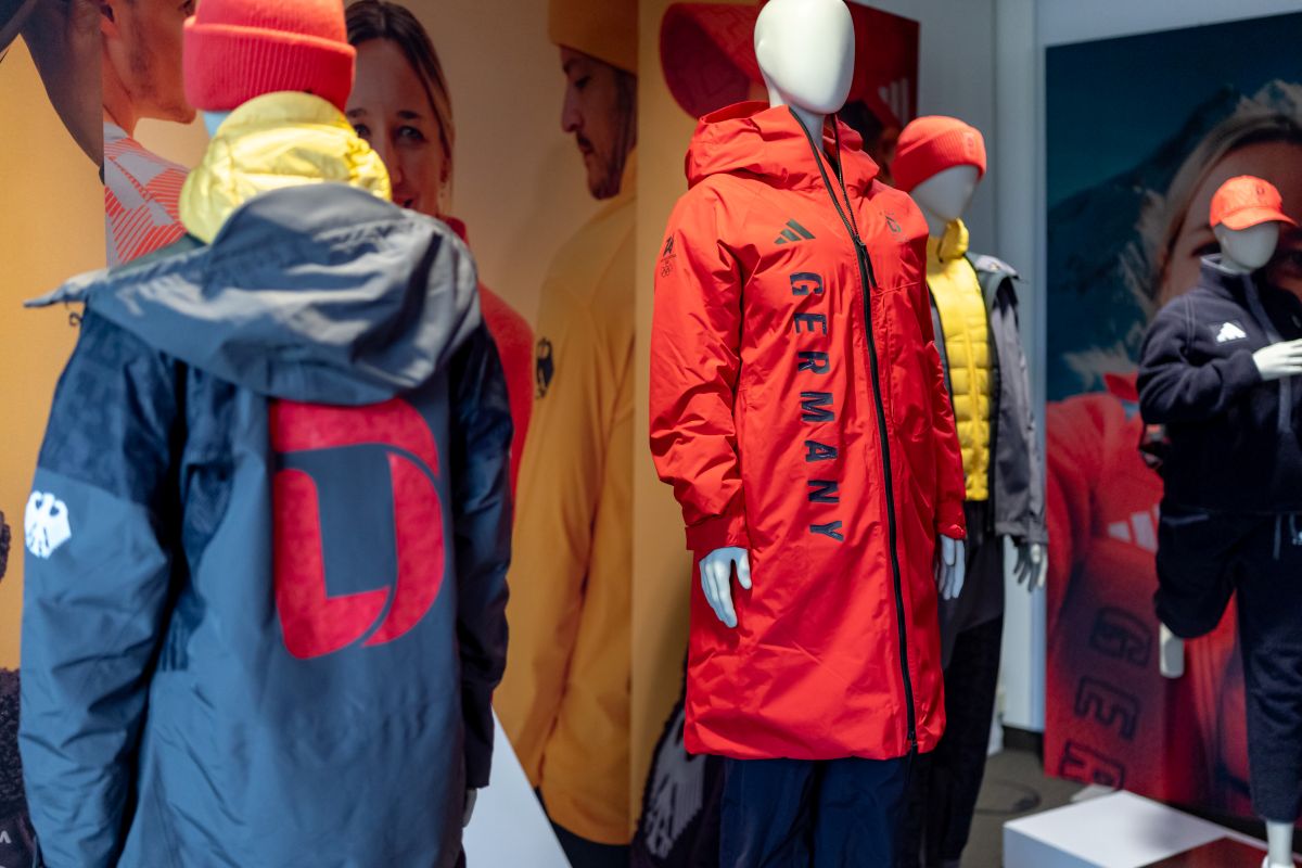 Team Germany's uniform is seen in a display.