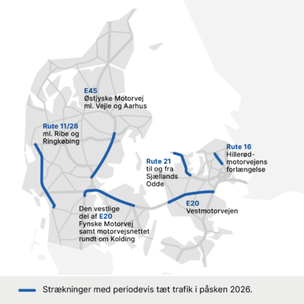 These are the roads where the Danish Road Directorate expects delays.