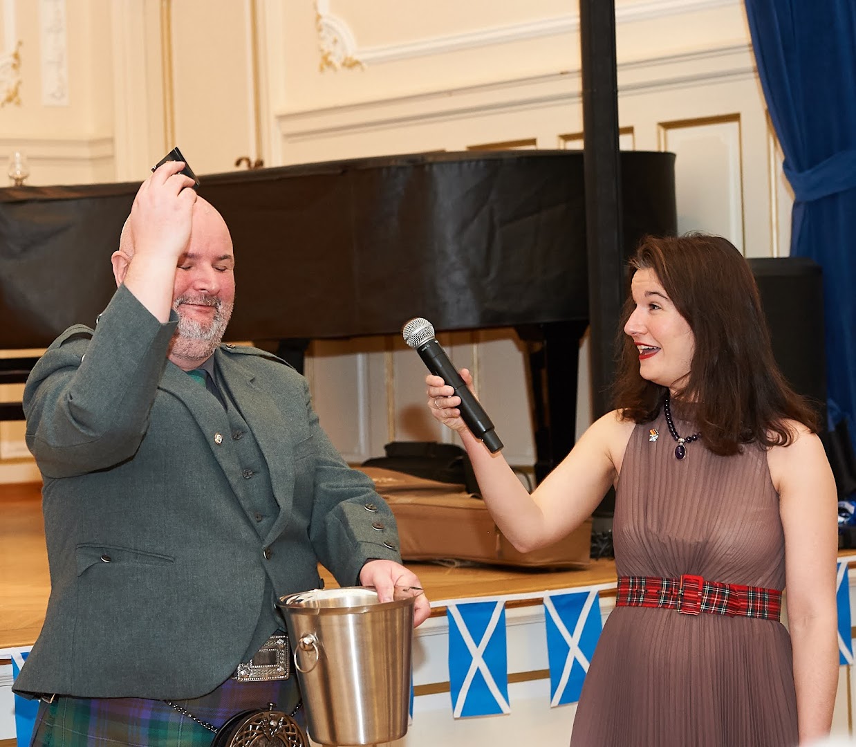 Catherine Reeves and a Scottish performer at the British Chamber of Commerce Burns Supper in Frankfurt earlier in 2026.