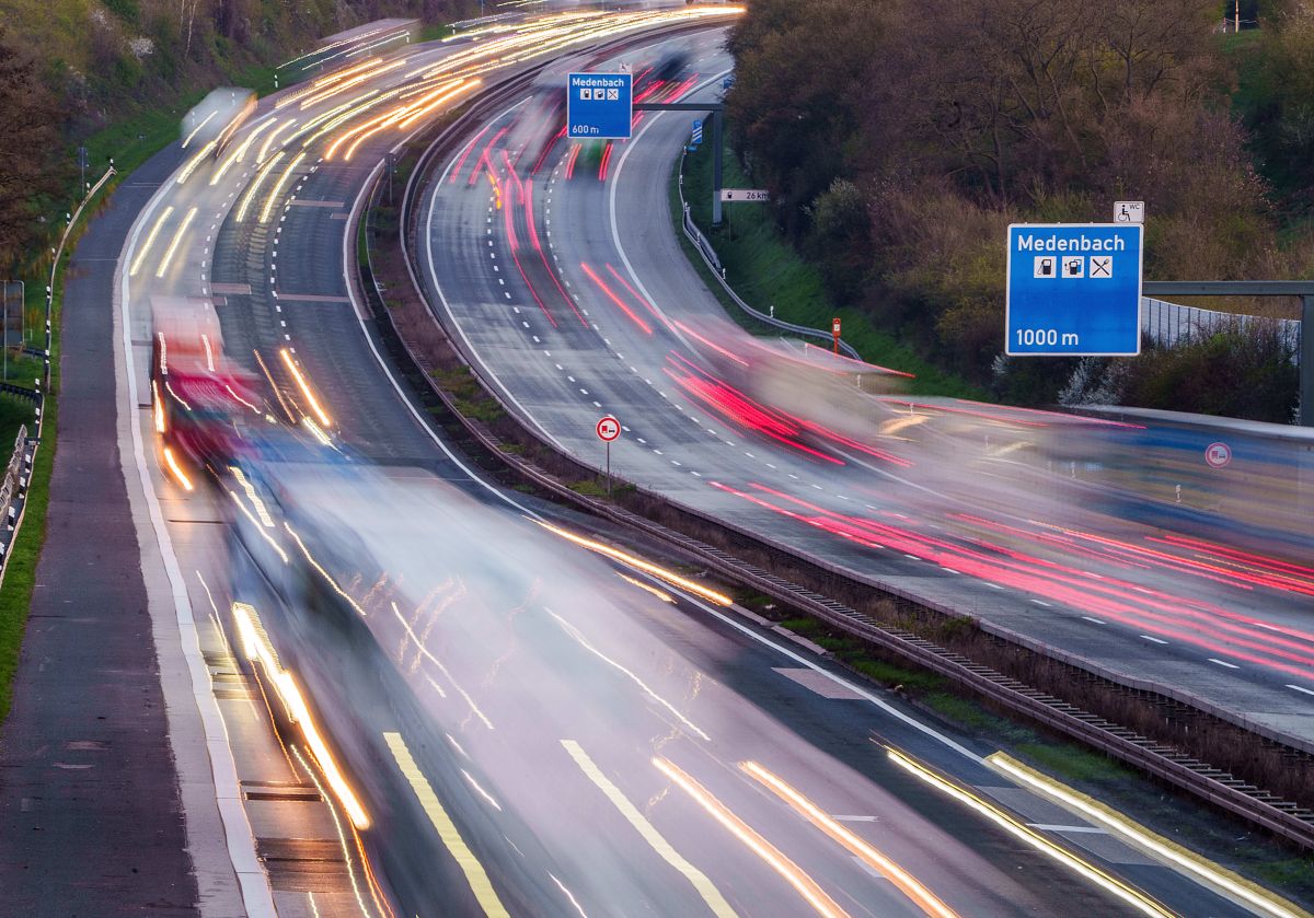 Cars blur by on a stretch of Autobahn in Hesse.