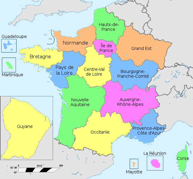 Map of the 13 regions of France
