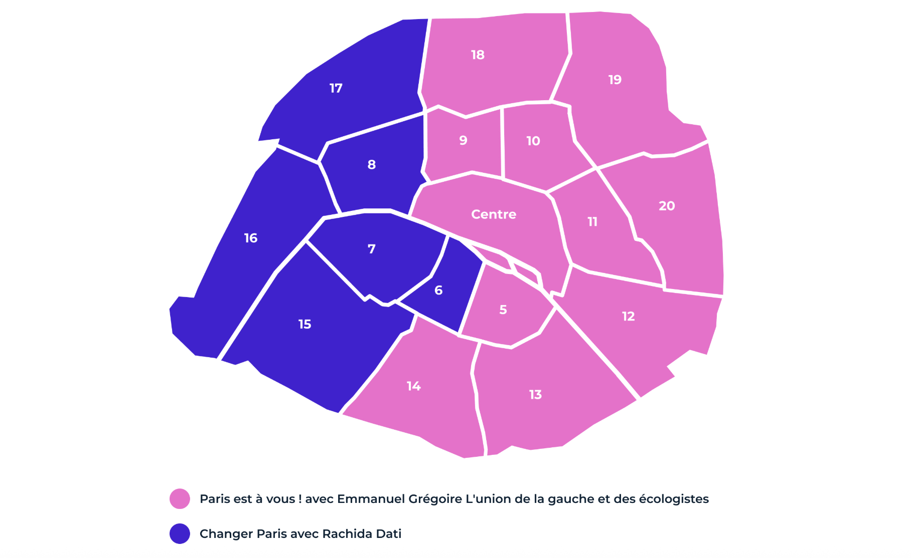 Photo of map provided by the Paris town hall after the elections