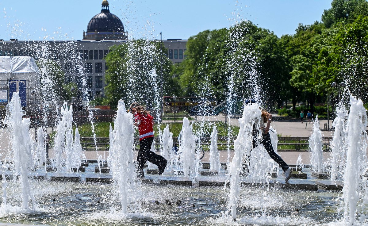 People cool down on a hot day in Berlin this week.
