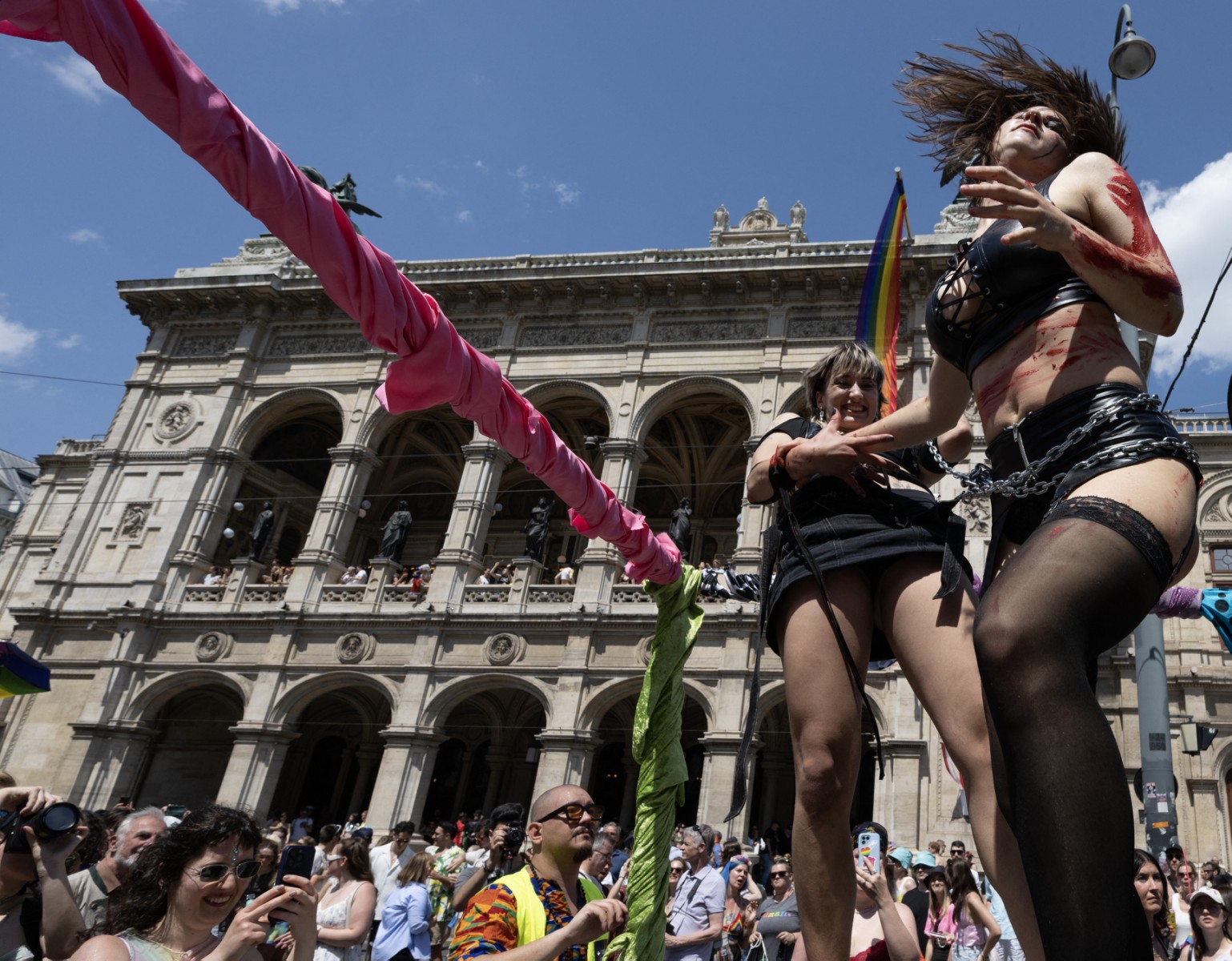 People take part in the Rainbow Pride parade on June 8, 2024.