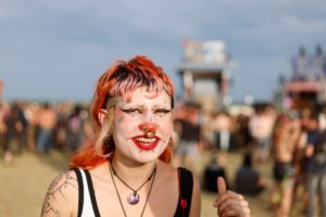 A reveller attends a free-party at a military site in Cornusse, near Bourges, central France on May 2, 2026. 