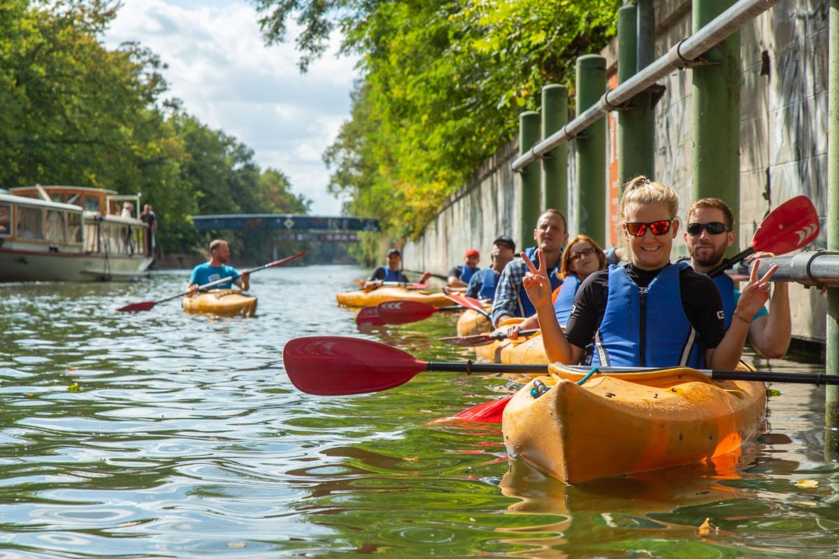 people in canoes on a waterway in Berlin
