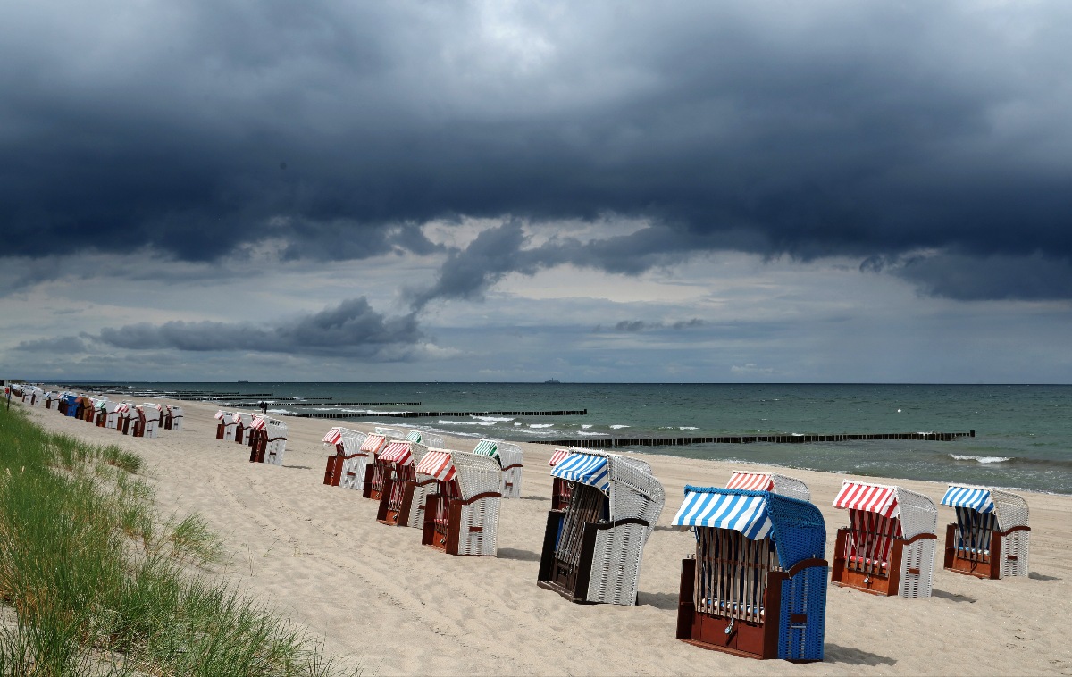 Dark clouds over a Baltic Sea beach in northern Germany. 