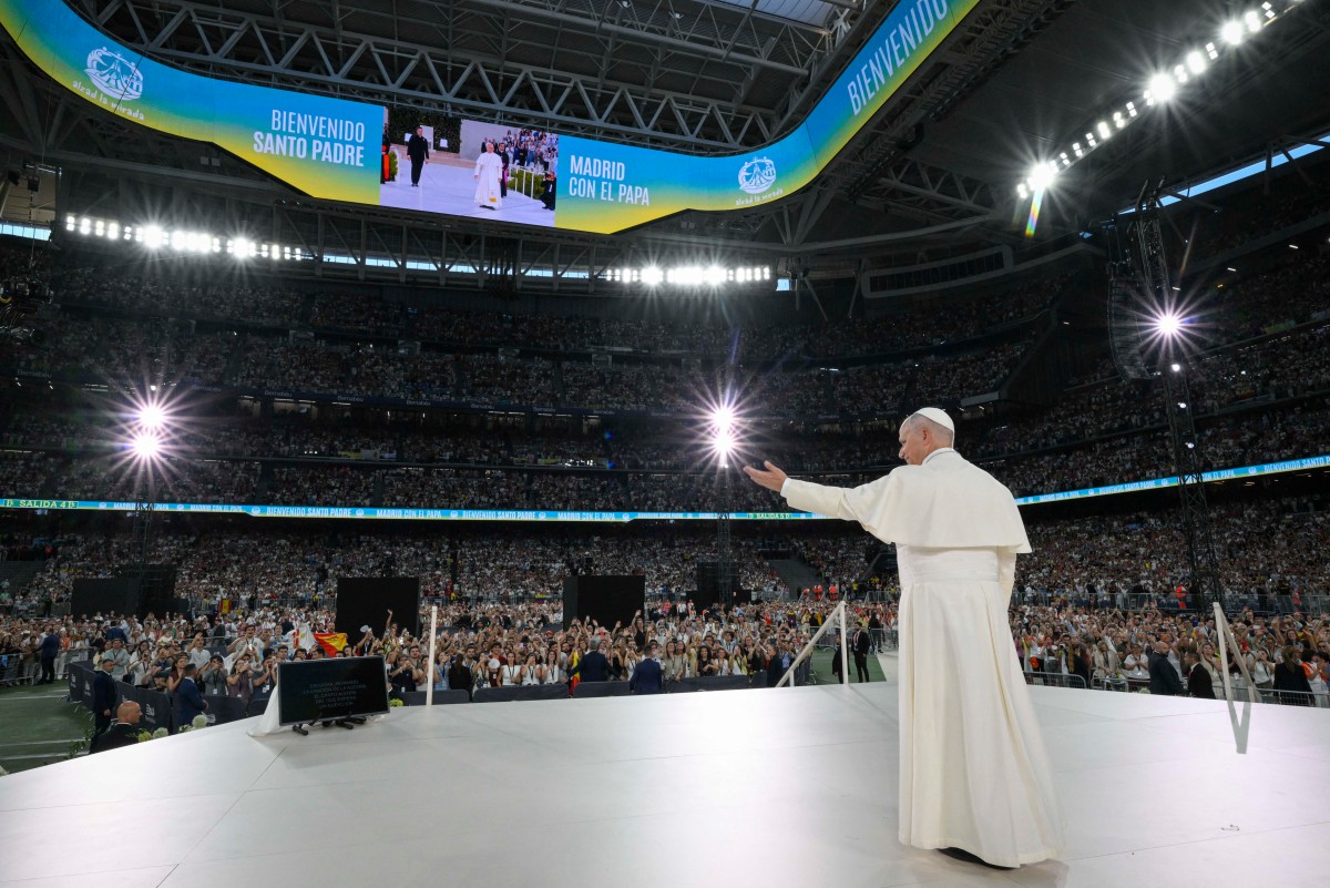 Pope Leo XIV at the Santiago Bernabeu stadium