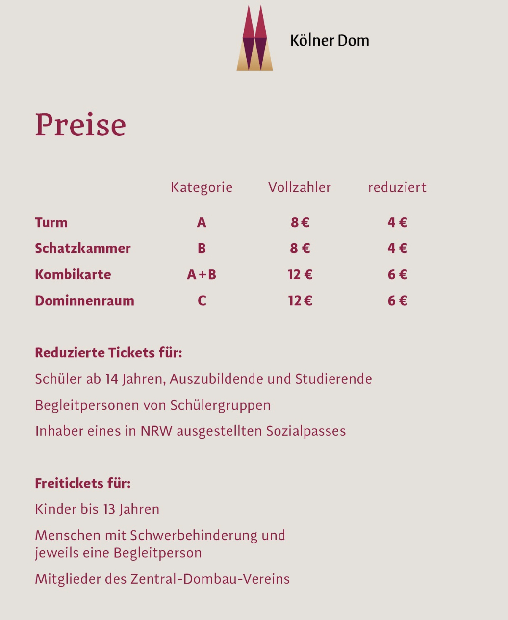 A view of the new pricing plan for Cologne Cathedral.