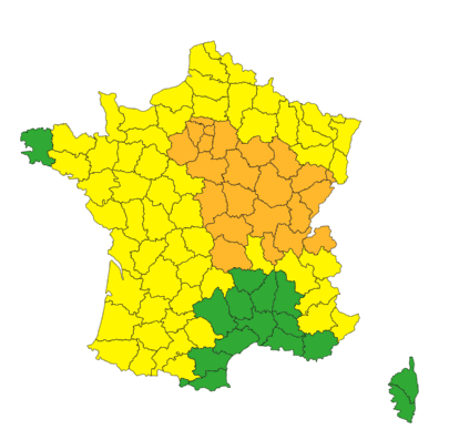 A map showing northern and central France in orange