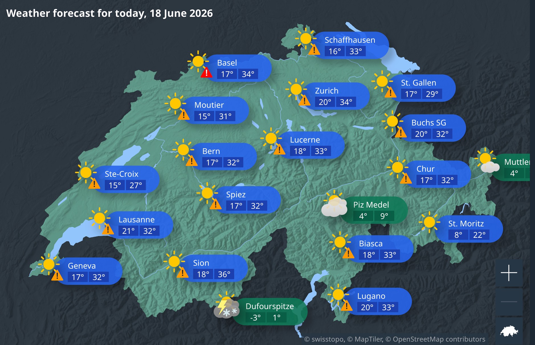 Weather map of Switzerland
