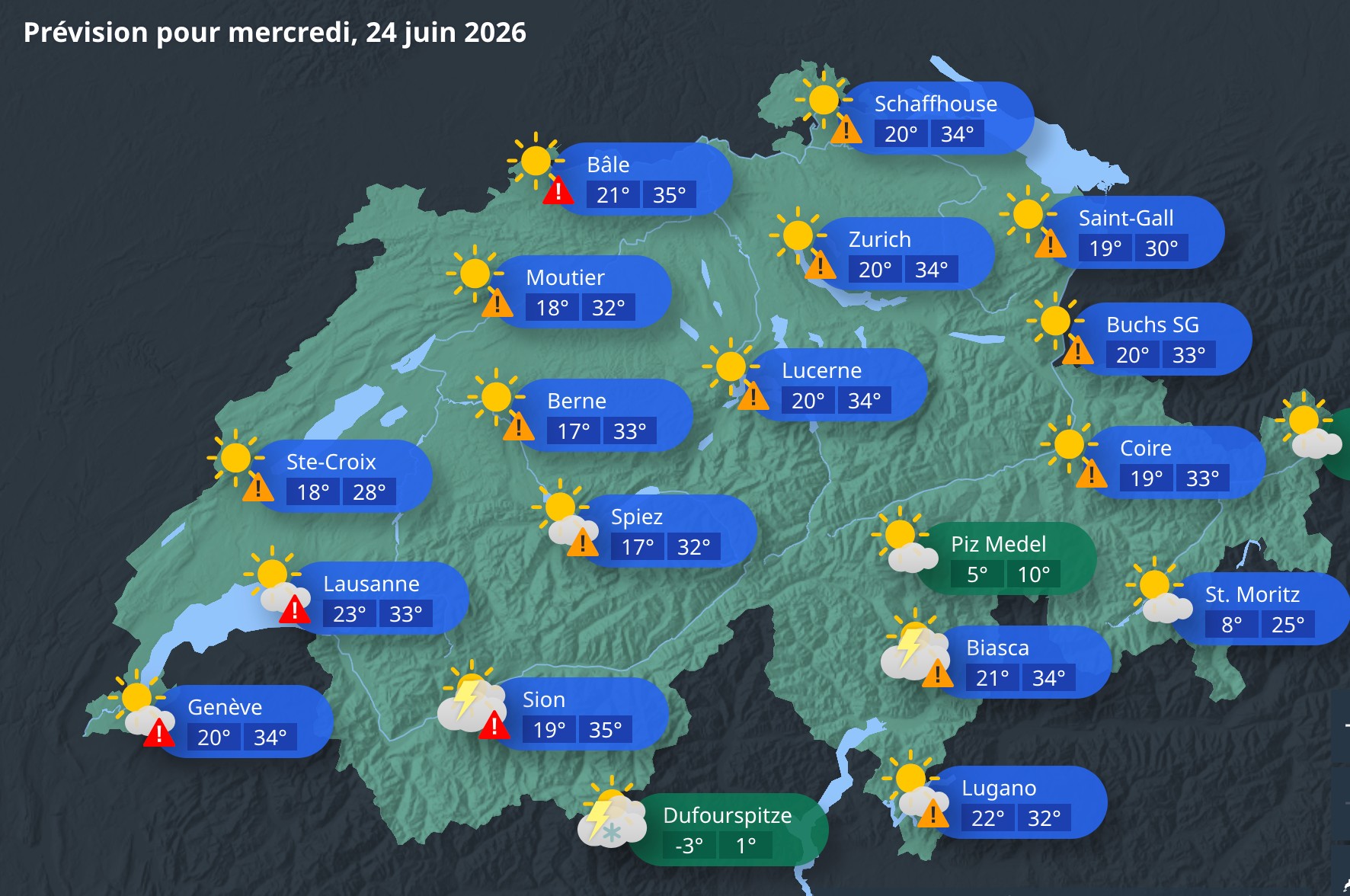 Weather map of Switzerland.
