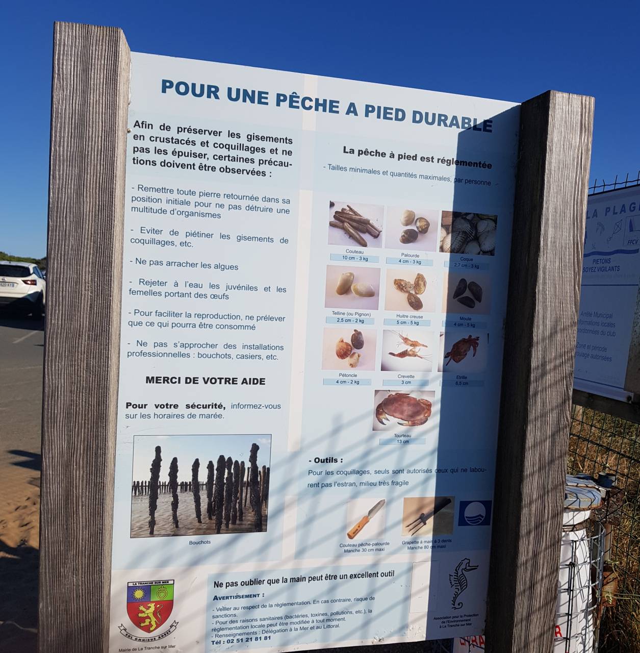 Noticeboard at a beach outlining the rules for shore fishing or foraging