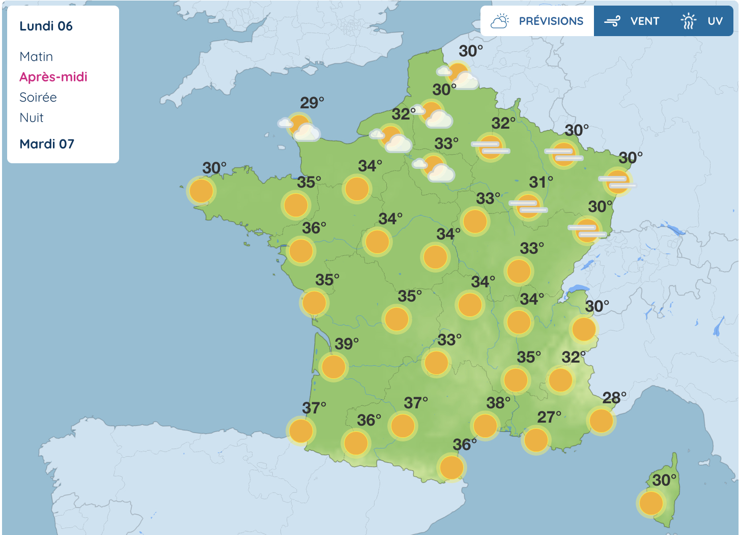 Weather map of France