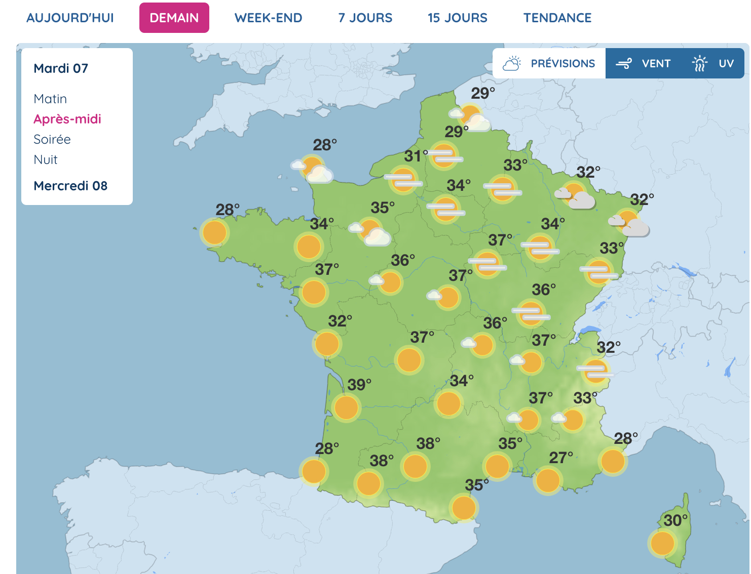 Weather map of FRance