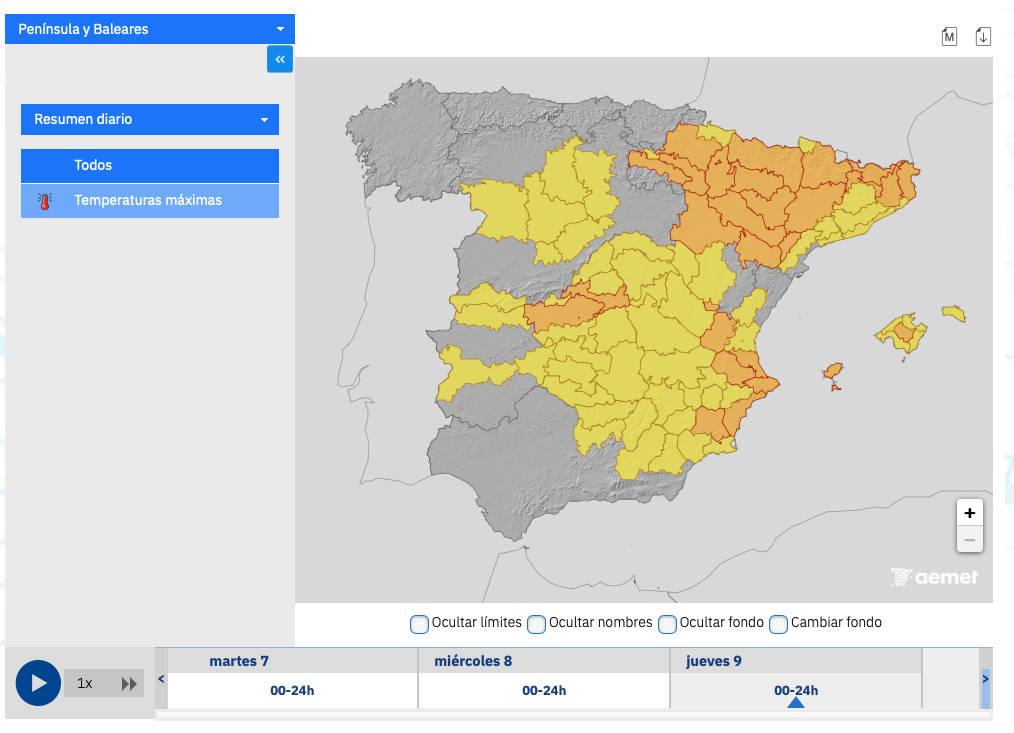 Spain heat alert map
