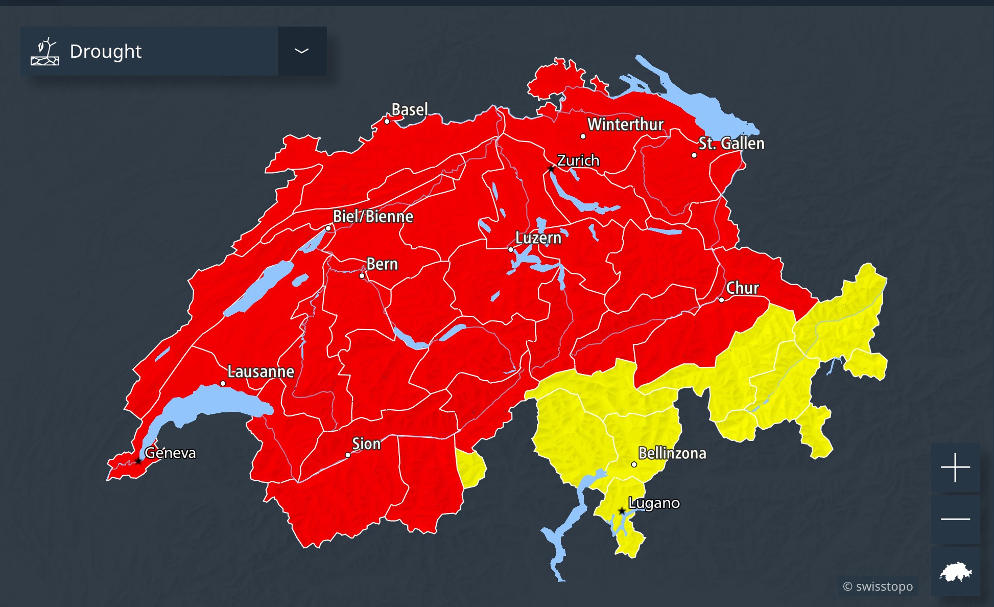 drought map of Switzerland