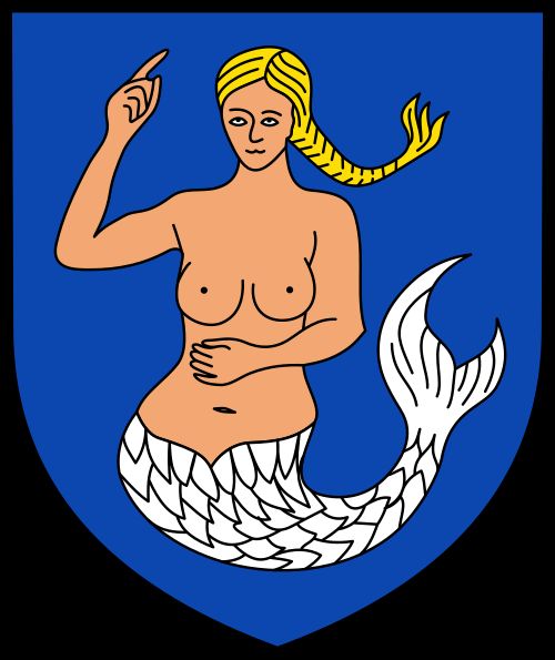 A topless mermaid is seen on the city of Wangerland's coat of arms.