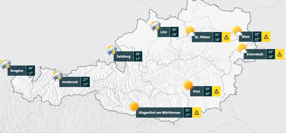 View of the weather on Friday. Screenshot: GeoSphere Austria
