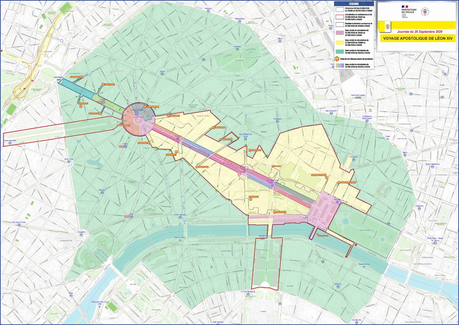 Map of the restricted area in Paris on Place de la Concorde. (Map: Paris Police)
