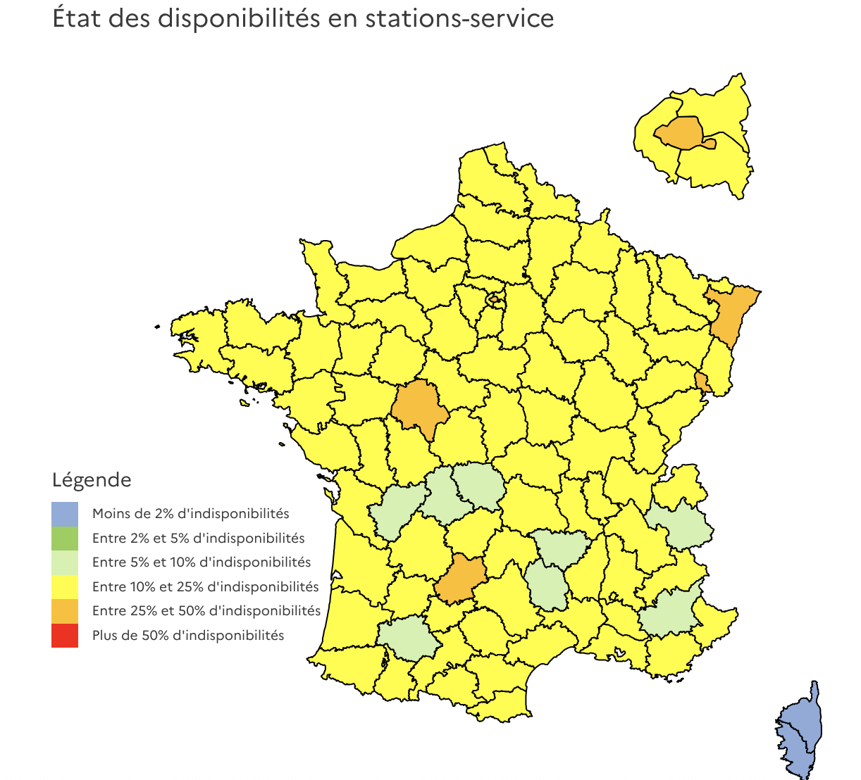 Map showing petrol station shortages.