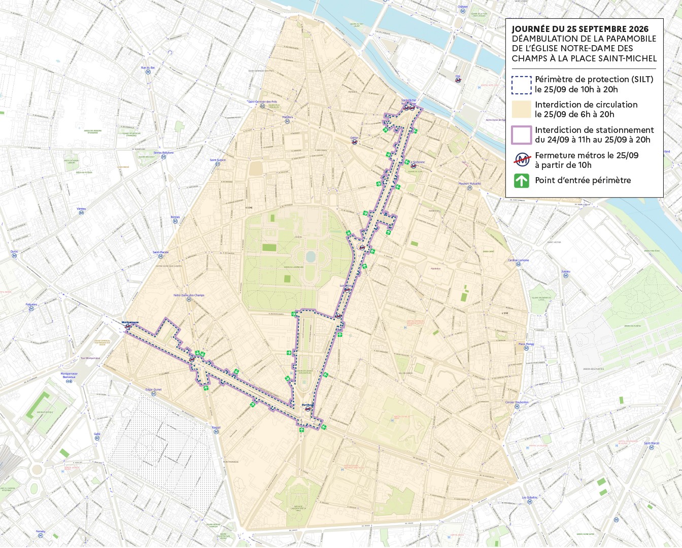 Map of the popemobile trajectory. (Map: Paris Police)