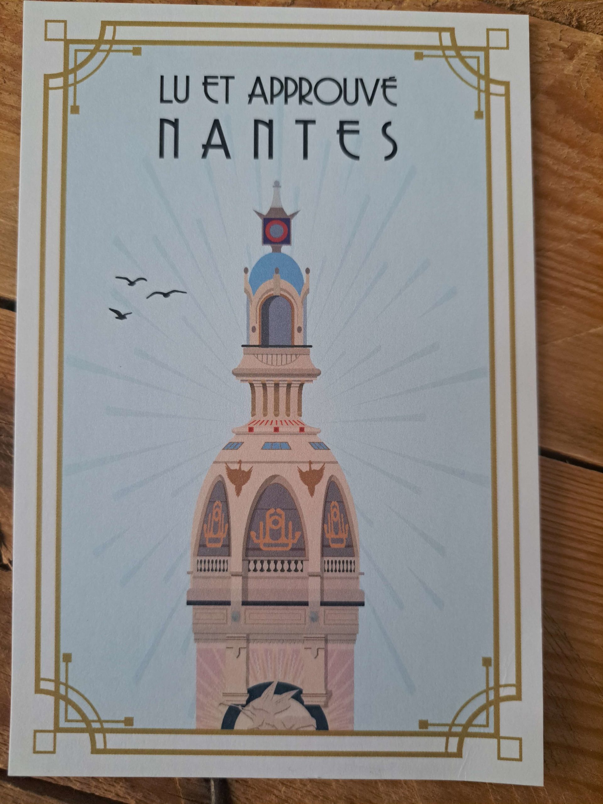 Postcard showing the Lefèvre-Utile tower, with the slogan Nantes - lu et approuvé