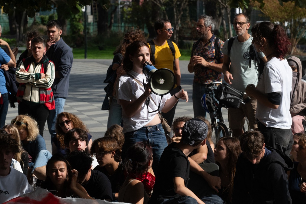 Demonstrators take part in a student protest in Nantes, western France
